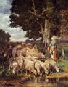unknow artist Sheep and Sheepherder oil on canvas